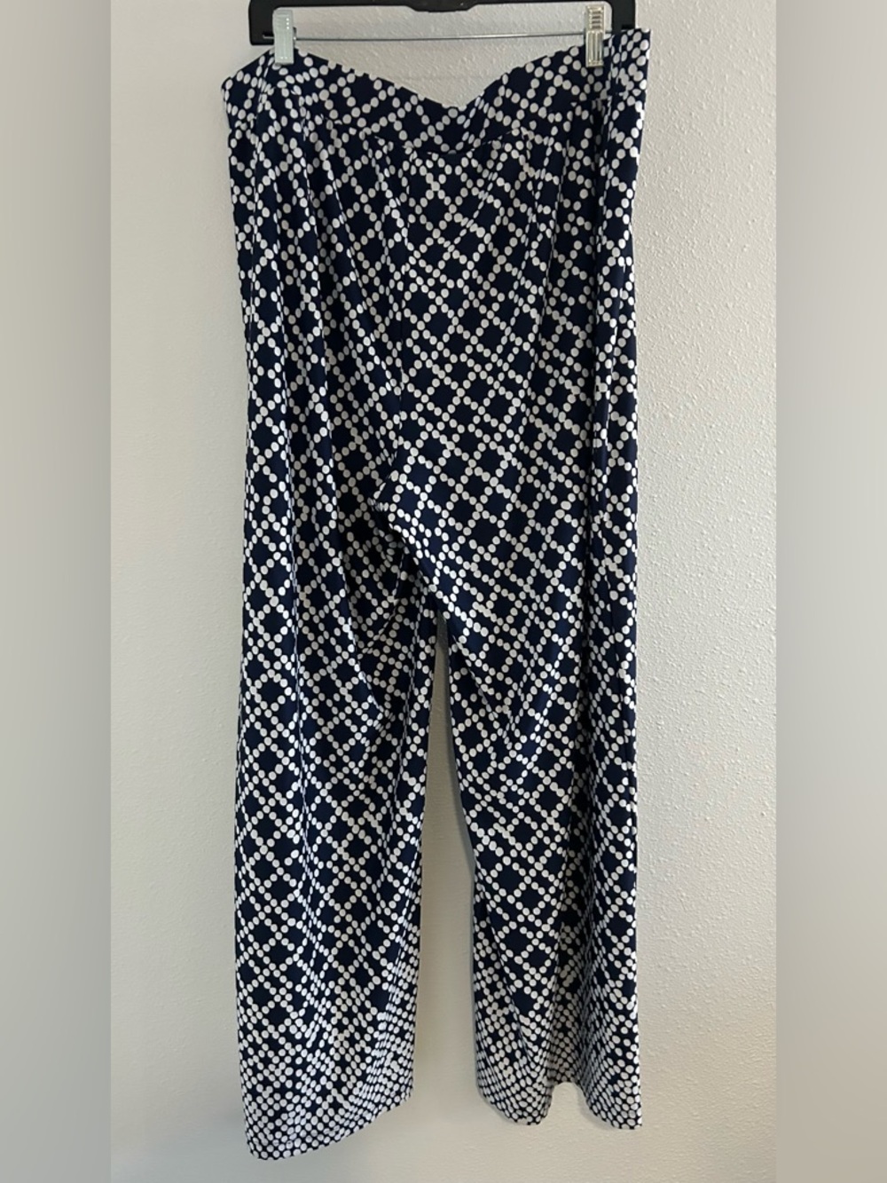 Roz & Ali Navy and White Geometric Dot Lattice Wide-Leg Pants